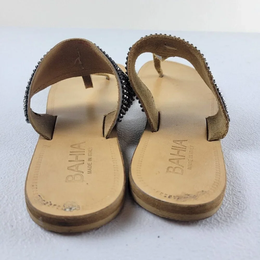 Bahia Lavorazione Artigiana Studded Rhinestone Flip Flop Flat Sandals 8.5 Womens